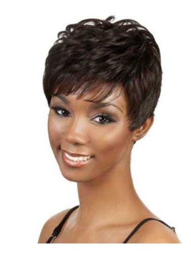 Brown Boycuts Wavy Affordable African American Wigs