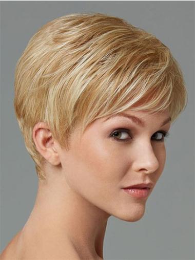Straight Blonde Boycuts Durable Synthetic Wigs