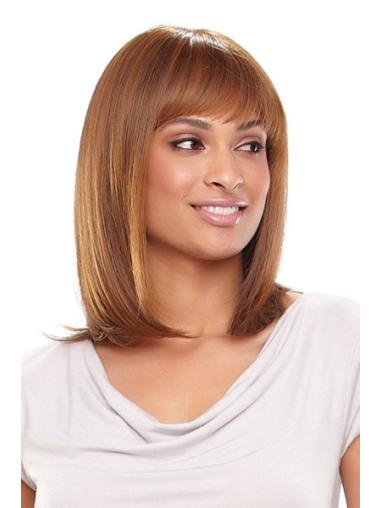 With Bangs Auburn Straight High Quality African American Wigs