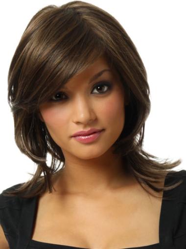 Straight Brown Layered Fashion Lace Front Wigs