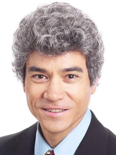 White Grey Curly Natural Men Wigs