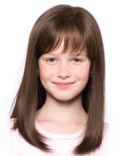 Straight Brown 100% Hand-tied Cheapest Kids Wigs