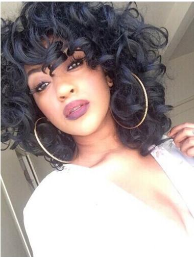 10" Black Curly Capless Synthetic African American Wigs