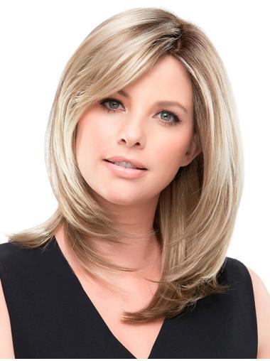 Straight 100% Hand-tied Blonde Layered 14" Ladies Wigs For Cancer Patients