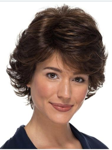Wavy 100% Hand-tied Brown Classic 8" Wigs For Women With Cancer