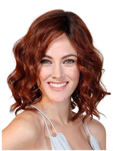 Red 12" Monofilament Wavy Without Bangs Cancer Patients Wigs