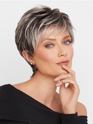 5" Monofilament Wavy Cropped Synthetic Grey Wigs For Women