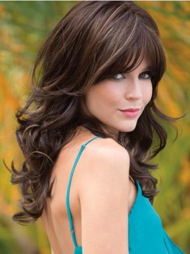 Wavy Capless With Bangs 18" Synthetic Brown Wigs For Women