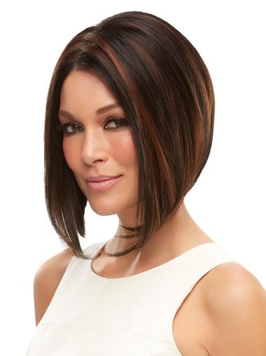 Chin Length 10" Synthetic Without Bangs Brown Glueless Lace Wig