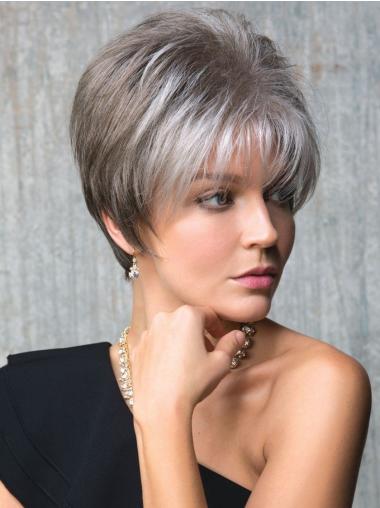 6" Capless Straight Cropped Synthetic Cheap Grey Wigs
