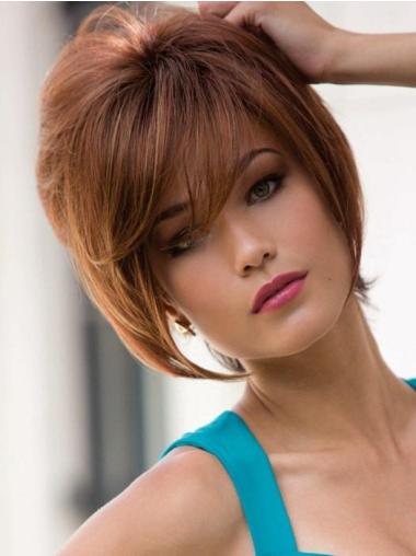 Short 9" With Bangs Straight Auburn Realistic Synthetic Wigs