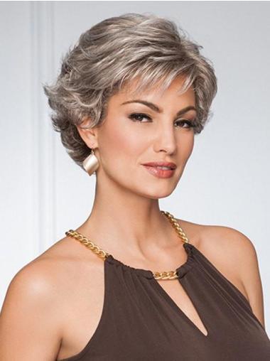 5" Capless Curly Cropped Synthetic Grey Wigs