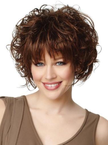 Straight Synthetic With Bangs Auburn Short Cropped Wigs