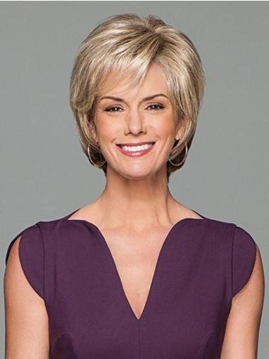 Short 6" Synthetic Layered Blonde Lace Wig Cap