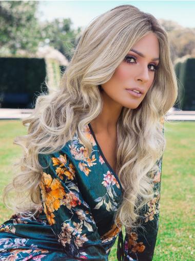 Long 22" Wavy 100% Hand-tied Layered Quality Blonde Wigs
