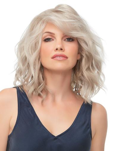 12" 100% Hand-tied With Bangs Wavy Blonde Wig