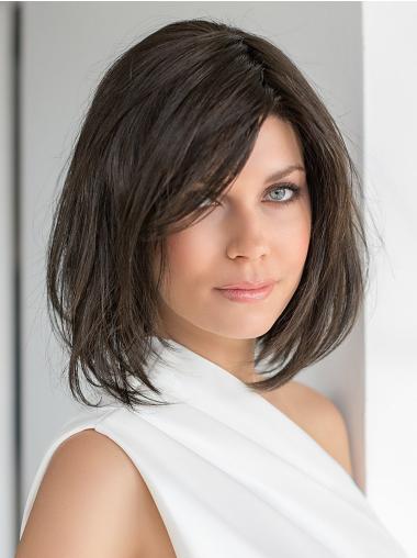 100% Hand-tied Straight 10" Brown Chin Length Bob Hairstyles