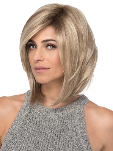 Straight 12" Chin Length With Bangs Blonde Ladies Wigs