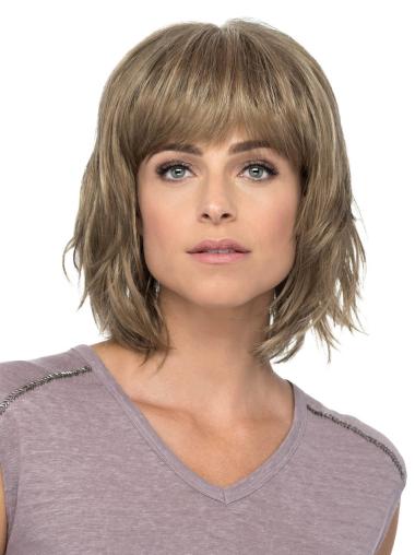 Wavy 12" Chin Length With Bangs Blonde Cheap Wigs