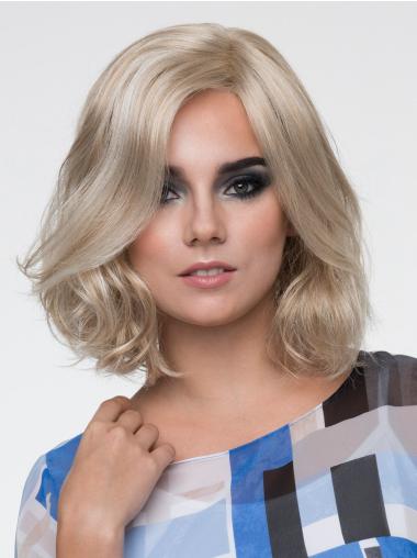 Wavy 12" Chin Length Without Bangs Platinum Blonde Synthetic Hair
