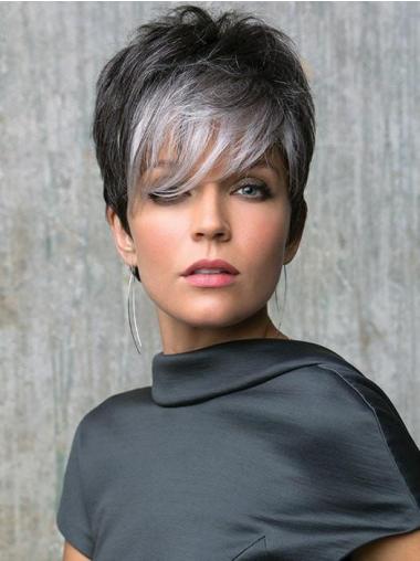 Cropped 6" With Bangs Straight Grey Cheap Synthetic Wigs