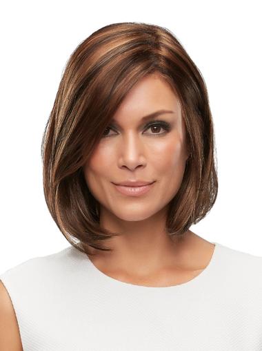 12" 100% Hand-tied Without Bangs Straight Auburn Medium Length Wigs