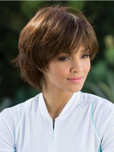 Brown Synthetic With Bangs 8" Mono Top Wigs