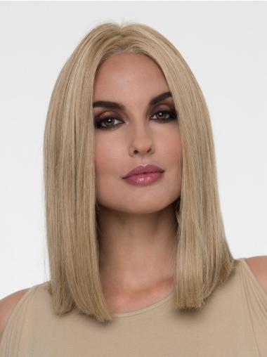 Shoulder Length 14" Without Bangs Straight Blonde Monofilament Wig Sale