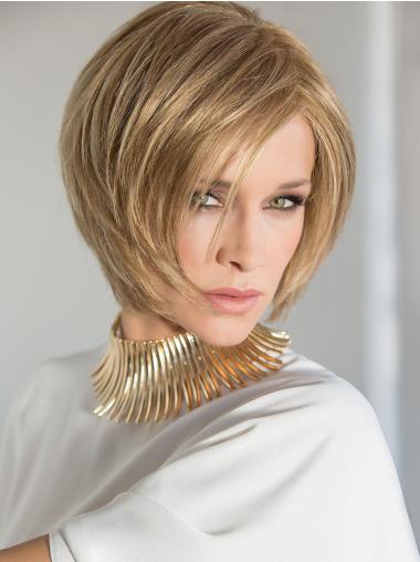 Layered 8" Blonde Straight Chin Length 100% Hand Tied Wigs