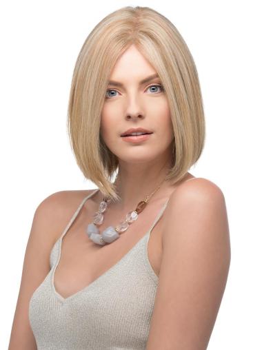 100% Hand-tied 12" Blonde Without Bangs Ladies Human Hair Wigs