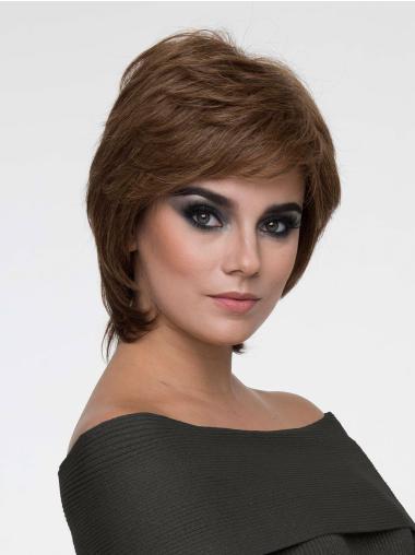Brown Synthetic With Bangs 8" Mono Hair Wigs
