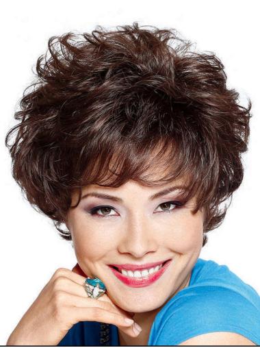 Brown Layered Curly No-fuss Short Wigs